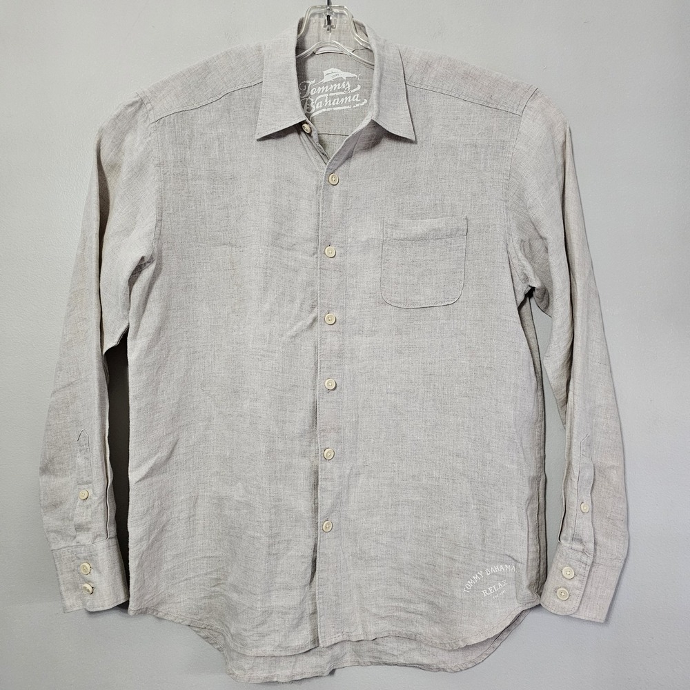 Tommy Bahama Relax Linen Shirt Men's Size Large Beige‎ Long Sleeve Island Wear